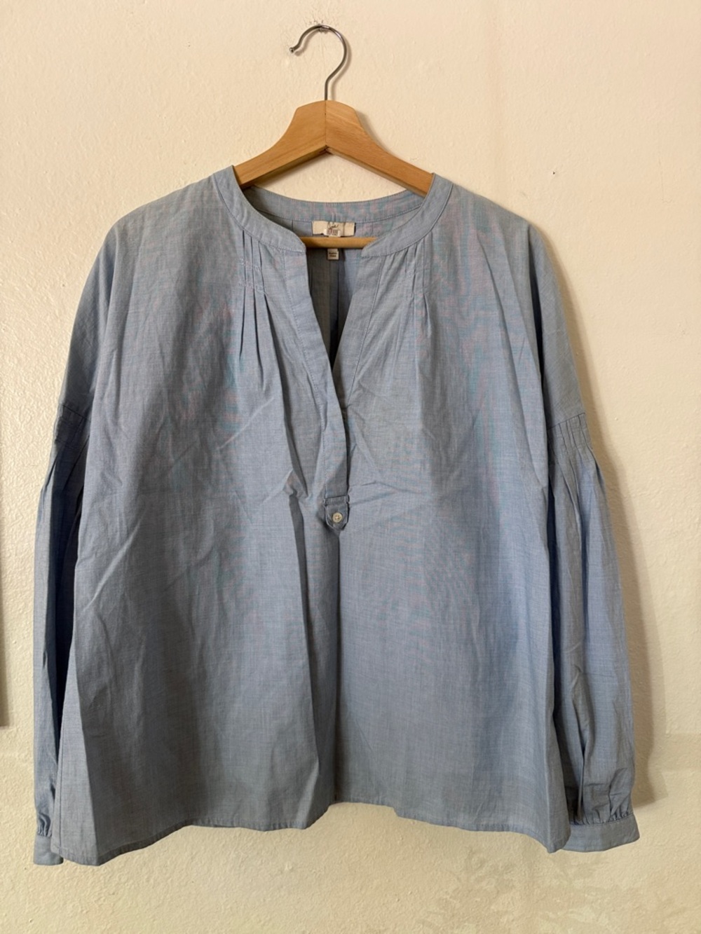 Joie Pale Blue Collarless Button-Front Shirt Sz M